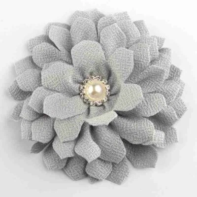 Fabric Satin Flowers-10CM With Pearl Rhinestone Handmade Flower For Headband 5PC - Image 1 of 4