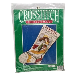Vintage Weihnachten Kreuzstich Strumpf Kit Bernat 1990 Blessed Noel 9”x18” versiegelt - Bild 1 von 3