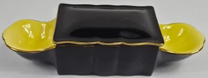 Caja de baratijas Carlton Ware Mid Century pintada a mano con borde de oro negro y amarillo con tapa - Imagen 1 de 17