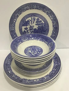 Vintage Willow Ware by Royal China Blue Willow Dinnerware Set Service For 4 - Picture 1 of 12