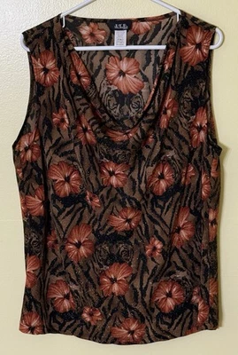 J.T.B. MUJER Plus Top Sin Mangas Brillante Escote Drapeado NARANJA/NEGRO FLORAL Talla 3x Foto 1 de 4