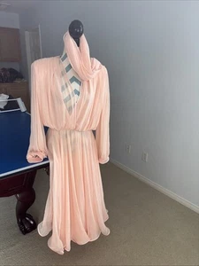 1950 Dress Peach, Nordstrom WAYNE & CLARK Vintage, Flowy Dress With Scarf New - Picture 1 of 11