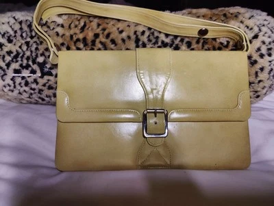 Bolso sin asas vintage sobre mostaza tostada años 60 - Cartera de cuero genuino Foto 1 de 4