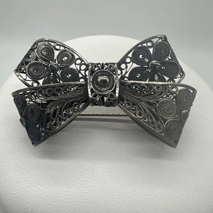 Vintage Sterling Silver 925 Bow Brooch Pin - Filigree Hand Crafted Design - Picture 1 of 7