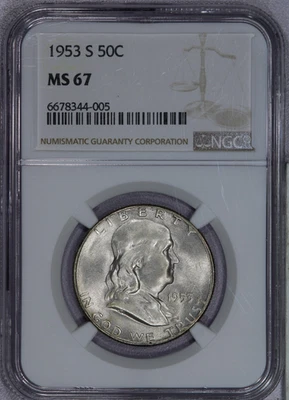 1953-S Franklin Half Dollar 50c NGC MS67 LB - Image 1 of 4