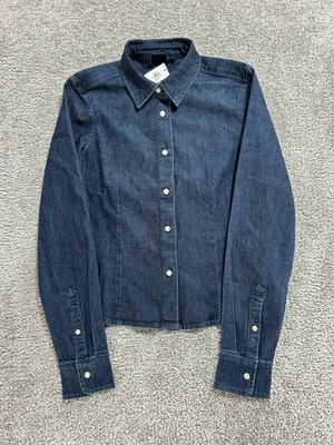 Camisa corta ajustada Gap para mujer XS azul denim algodón elástico abotonada nueva Foto 1 de 4