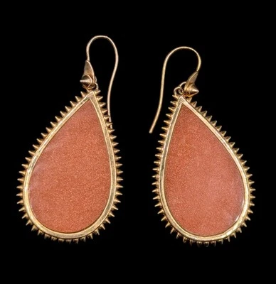 Eddie Borgo Signed Goldstone Teardrop Gold Tone Spike Statement Earrings - Image 1 of 4