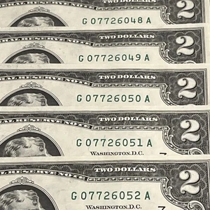 1976 $2 UNC Two Dollar CH/CU FIVE Consecutive Chicago District Neff/Simon NICE!! - Picture 1 of 11