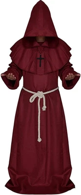Medieval Monk Robe Costume with Hood Belt Cross Priest Friar Cosplay Outfit - Image 1 of 4