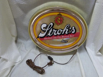 VINTAGE STROH'S BEER OVAL LIGHT UP SIGN  NEW - Image 1 of 4