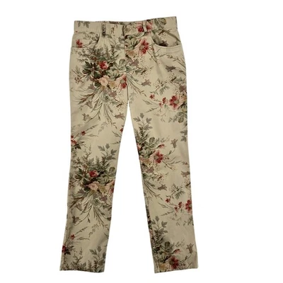 Lauren Ralph Lauren Pants Womens 10 Beige Floral Print Straight Leg Casual Chino - Image 1 of 4