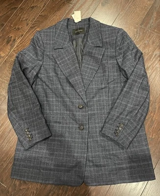 Blazer largo a cuadros azul Banana Republic para mujer talla 14 NUEVO Foto 1 de 4