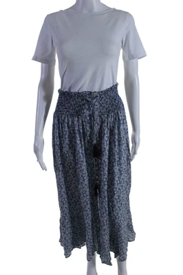 Rachel Rachel Roy Womens Floral Buttoned Smocked Waist Maxi Skirt Blue Size L - Image 1 of 4