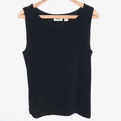 Camiseta sin mangas Chico’s Travelers negra para mujer talla 2 ~ mediana elástica delgada lisa Foto 1 de 4