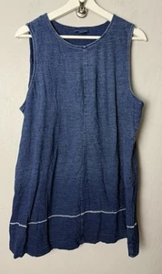 J. Jill Pure Tank Top Sleeveless Tunic Cotton Indigo Denim Blue Pleated Back XL - Picture 1 of 4