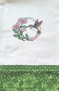 Kolibri Küche Geschirrtuch bestickt Mehl Sack Baumwolle Blumen umrandet Geschenk - Bild 1 von 9