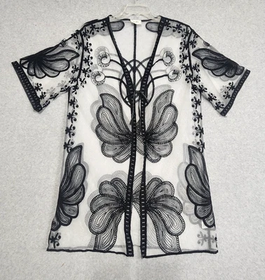 Sheer Layer Jacket 2X Embroidered Butterfly Floral Boho Festival Hippie Cover Up - Image 1 of 4