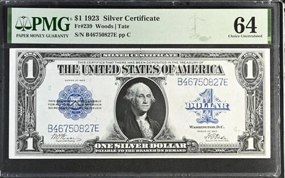1923  $1 SILVER CERTIFICATE FR-239 GEM UNCIRCULATED PMG CU64 WOODS/TATE - Image 1 of 2