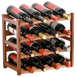 HOMCOM Free Standing Wine Rack 16 Bottle Holders, Bamboo Display Shelf, Brown - Picture 1 of 11