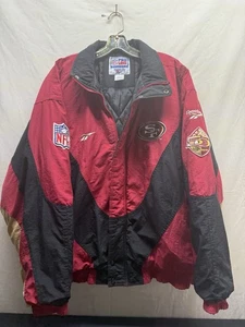 Vtg 90s San Fransisco 49ers Reebok Puffer Jacket 2XL 1995 50th Anniversary NFL - Picture 1 of 9