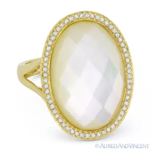 Checkerboard Mother-of-Pearl & 0.20 ct Diamond Cocktail Ring in 14k Yellow Gold - Picture 1 of 1