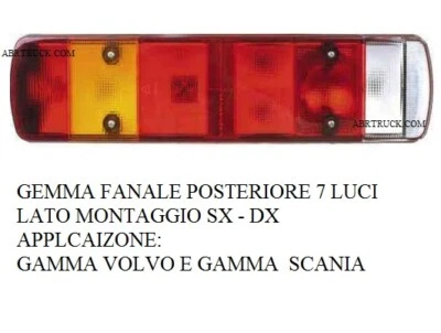 GEMMA FANALE PLASTICA POSTERIORE ADATTO A VOLVO SCANIA 144-164-R 7 LUCI FUNZIONI Foto 1 de 2