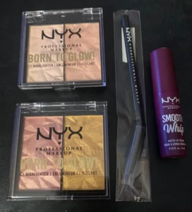 NEW NYX Makeup Lot (4): Born to Glow Highlighter &Matte Lip Cream & Makeup Brush - Picture 1 of 5