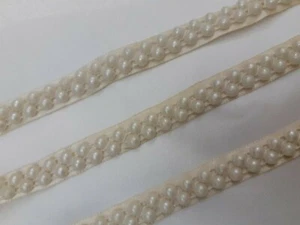 Vintage Style 10mm Ivory pearls Bead ribbin lace trim multi edging craft 1Yards - Picture 1 of 6