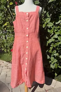 Talbots 100% Linen Button Up Sleeveless Dress Sz 12 Orange Peach NWT New Pockets - Picture 1 of 11