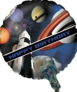 Space Blast Happy Birthday Foil Balloon 18" Outer Space Party Decoration - Picture 1 of 1