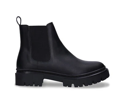 Mujer Chelsea Botas Negro Vegano Cuero Tobillo con Puntera Lisa Estilo Confiado Foto 1 de 4