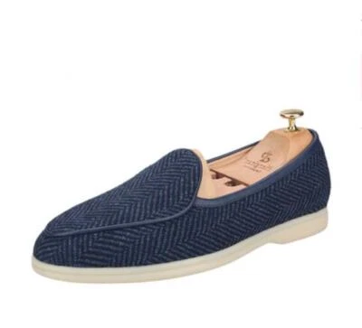 Mocasines sin cordones a rayas con puntera redonda británicos de moda para hombre Zapatos de vestir de fiesta de negocios Foto 1 de 4