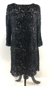 ALICE + OLIVIA Black Floral Beaded Frock Burnout Velvet Beautiful Dress 8 - Picture 1 of 4