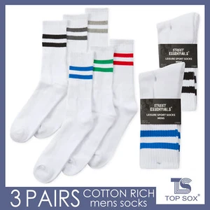 TOPSOX 3 Pairs Mens Leisure Cotton Rich Sport Socks Retro Design White Size 6-11 - Picture 1 of 9