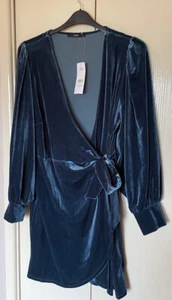 George Teal Green Velvet Wrap Dress Size 18 - Picture 1 of 8