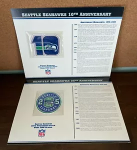 Set of 2 Seattle Seahawks 10th & 25th Anniversary Patches w/ NFL Stat Cards - Foto 1 di 7