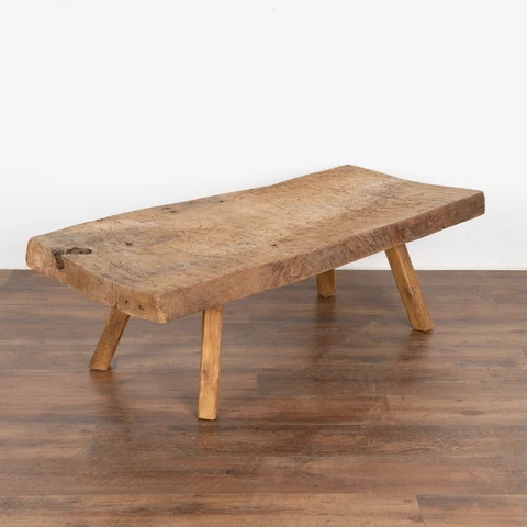 Antique Rustic Slab Wood Coffee Table With Splay Legs, Hungary circa 1900's Cover