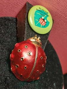 Vintage LADYBUG Brooch Pin Pinback Metal Gold tone Enamel Lady Bug X2 - Picture 1 of 15