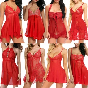 Red Women Sexy Lingerie Lace Dress Valentine's Underwear Babydoll Sleepwear Set - Picture 1 of 286