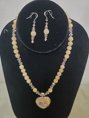 Yellow Jade Heart Pendant Necklace and Earring Set - Image 1 of 4