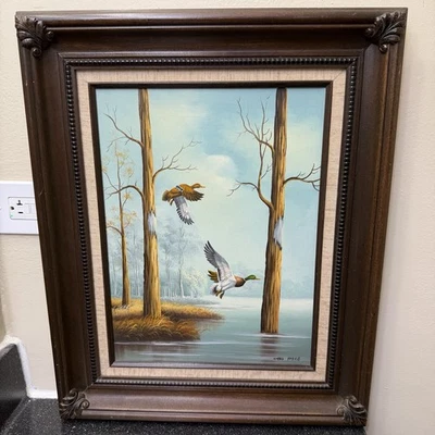 Chris Royce Mallard Ducks Oil Painting 12x16 – Framed 18.5x22.5 COA Wildlife - Image 1 of 4