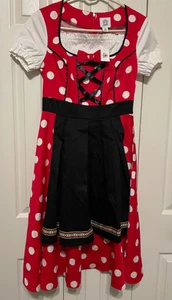 Disney Parks Kleid Shop Epcot Germany Dirndl gepunktet rot schwarz XS Neu mit Etikett - Bild 1 von 6