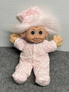 Russ Troll Kidz rosa gepunktet PJs Schlafenszeit 12 Zoll Plüschpuppe 1990er - Bild 1 von 4