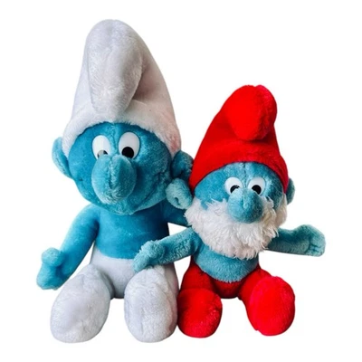 VTG 1979/81 The Smurfs Seated Smurf & Papa Smurf Bean Bag Plush Toy Bundle — 第 1/4 张图片