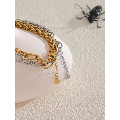 Chain Bracelet Stainless Steel Statement Bangle 18k Gold Plated Waterproof Band - Image 1 of 4