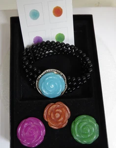 Carved Rose 4 In 1 Bracelet Interchangeable / Replaceable Magnetic Stones - Picture 1 of 5