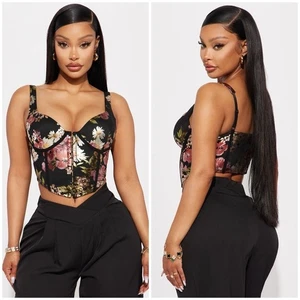 Fashion Nova He Loves Me Floral Corset Top Black Size Small Sexy Bustier - Picture 1 of 7
