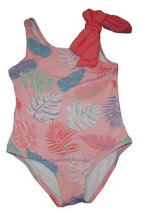 The Beaufort Bonnet Company Girls Size 5 Pink Bow Leaf Print One Piece Swimsuit - Picture 1 of 5