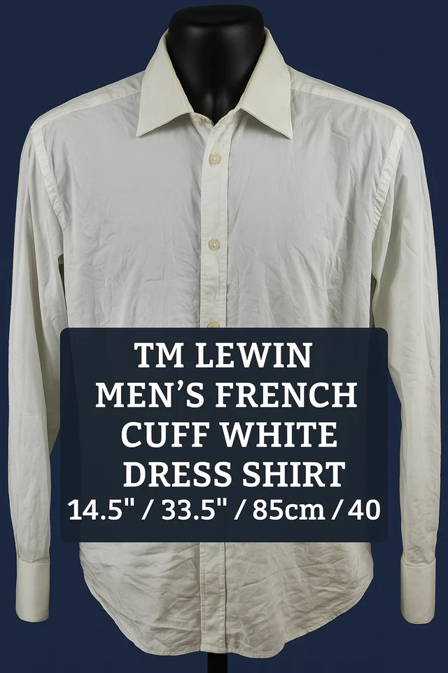TM Lewin Men’s French Cuff Two‑Fold Cotton White Dress Shirt 14.5 33.5 85cm 40" - Image 1 of 4