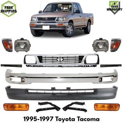Front Bumper Chrome Steel & Headlights Assembly Kit For 1995-1997 Toyota Tacoma - Imagem 1 de 4